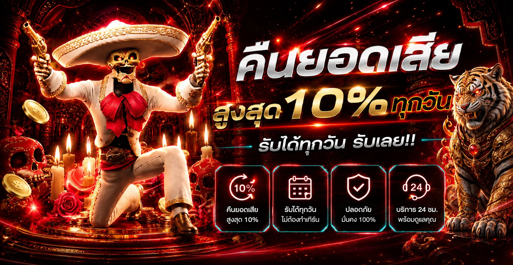 แบนเนอร์คืนยอดเสีย 123PLAY พร้อมตัวละครเสือ